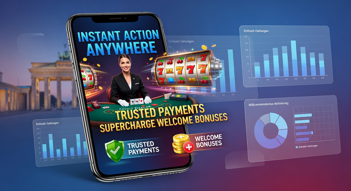 Smartphone mit laufendem Mobile Casino, Slot-Maschine und Live-Dealer-Tisch im Vordergrund, umgeben von sicheren Zahlungssymbolen wie PayPal und Giropay