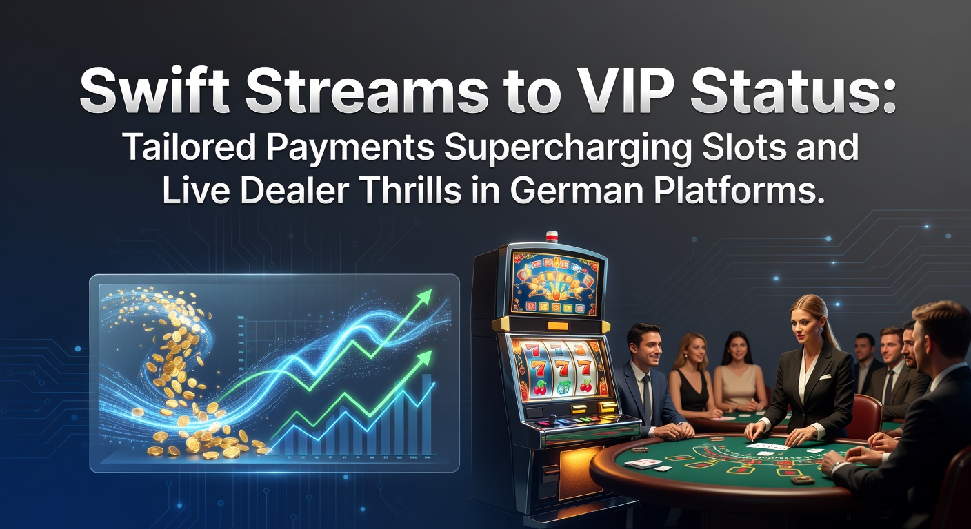 Illustration von schnellen Zahlungsströmen, die Spieler zum VIP-Status in Slots und Live-Dealer-Spiele katapultieren, mit deutschen Plattform-Elementen