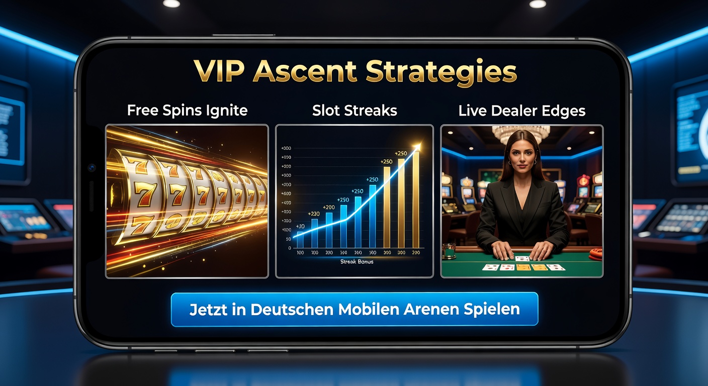 Live-Dealer-Tisch auf einem Tablet mit VIP-Bannern und Free-Spins-Icons, das den Übergang von Slots zu Live-Spielen in mobilen Umgebungen darstellt